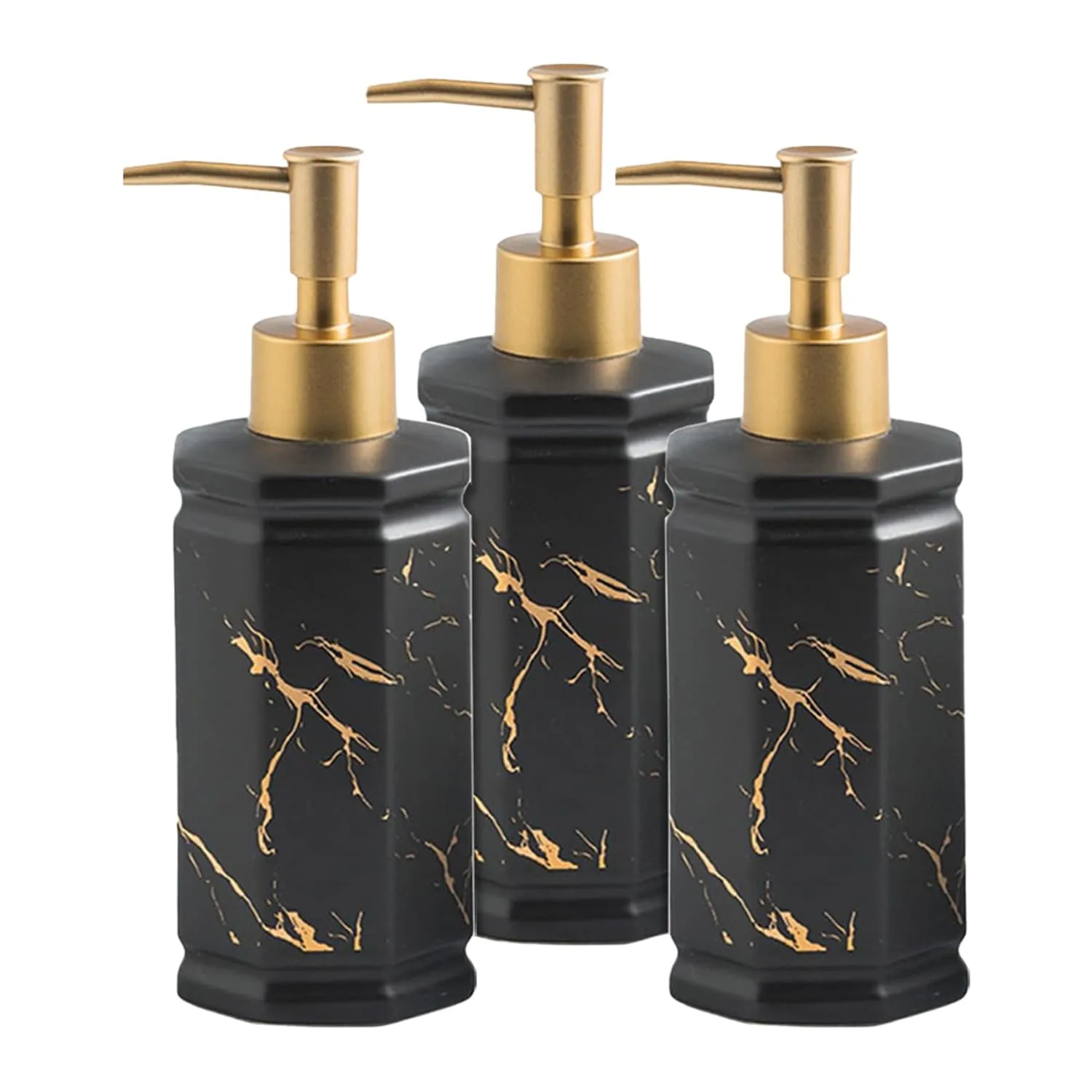 Kuber Industries Liquid Soap Dispenser | Handwash Soap Dispenser | Soap Dispenser for Wash Basin | Shampoo Dispenser Bottle | Bathroom Dispenser Bottle | 3 Piece | 350 ml | Black